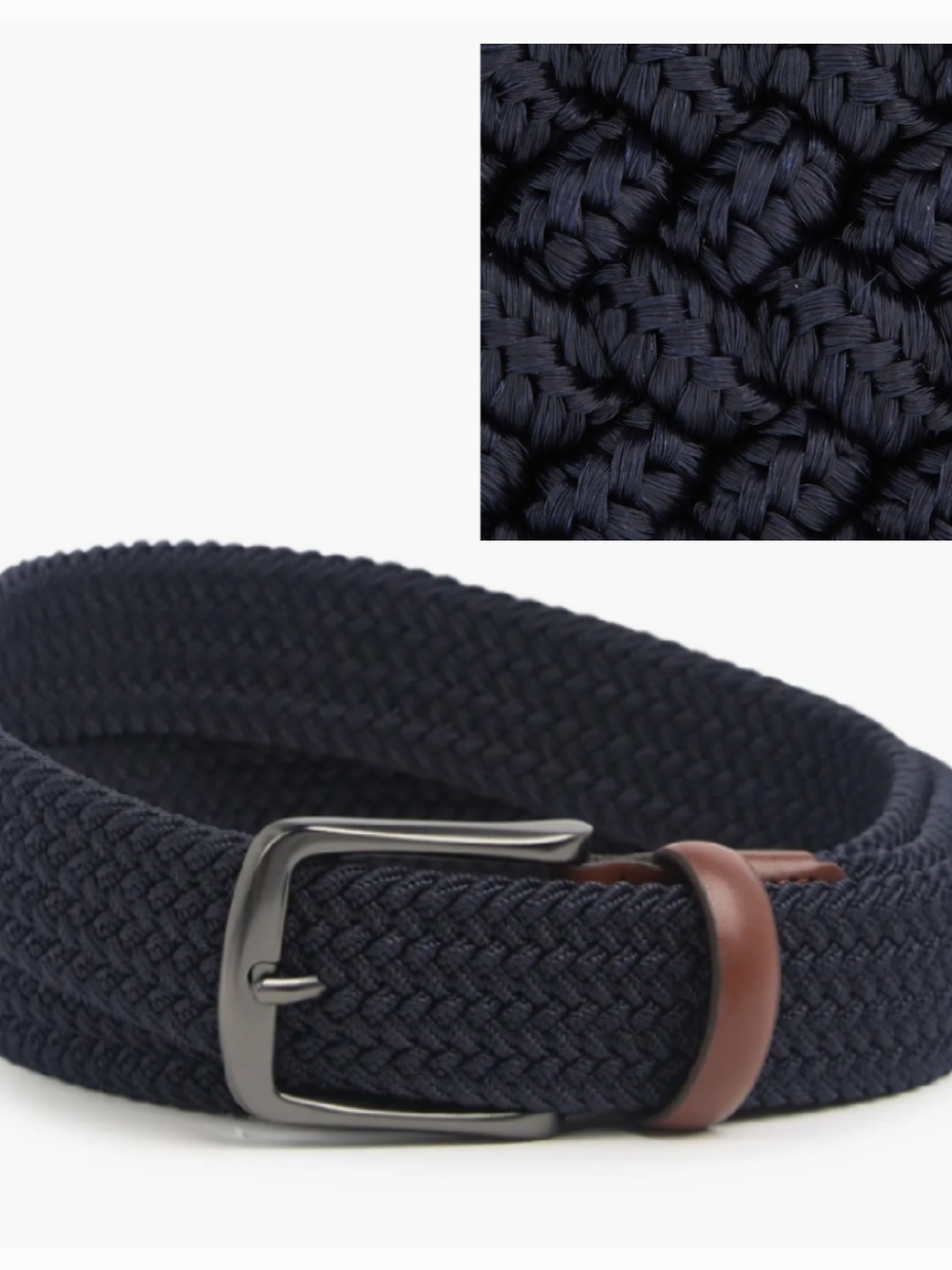 NEW! ORIGINAL PENGUIN Men's Classic Navy Braided Woven Elastic Stretch Belt Lg.